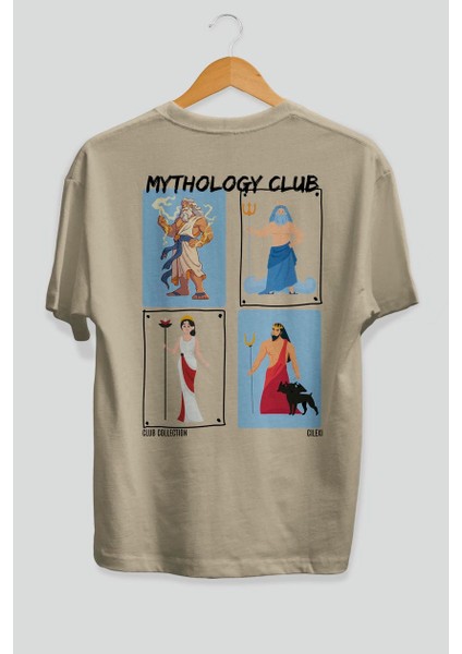 Mythology Club 2 Arka Baskılı Oversize T-Shirt Erkek Kadın %100 Pamuk Bisiklet Yaka Tişort fiyatları