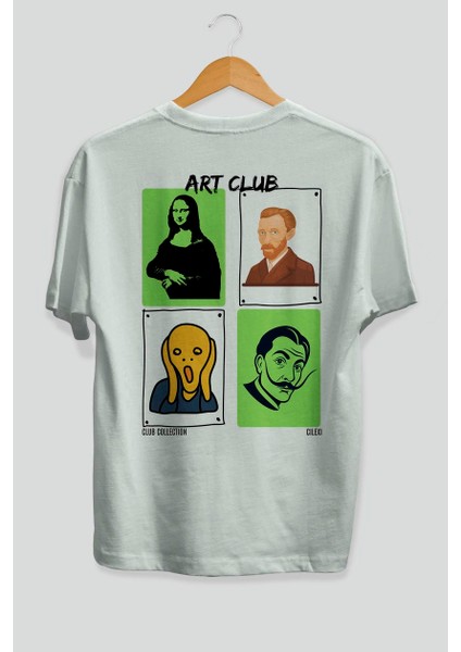 Art Club Arka Baskılı Oversize T-Shirt Erkek Kadın %100 Pamuk Bisiklet Yaka Tişort fiyatları