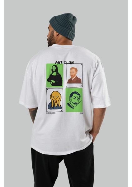 Art Club Arka Baskılı Oversize T-Shirt Erkek Kadın %100 Pamuk Bisiklet Yaka Tişort fırsatları
