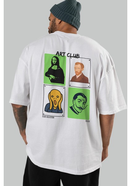 Art Club Arka Baskılı Oversize T-Shirt Erkek Kadın %100 Pamuk Bisiklet Yaka Tişort indirimleri