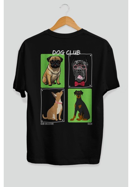 Dog Club Arka Baskılı Oversize T-Shirt Erkek Kadın %100 Pamuk Bisiklet Yaka Tişort fiyatları