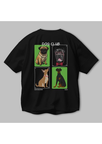 Dog Club Arka Baskılı Oversize T-Shirt Erkek Kadın %100 Pamuk Bisiklet Yaka Tişort modelleri