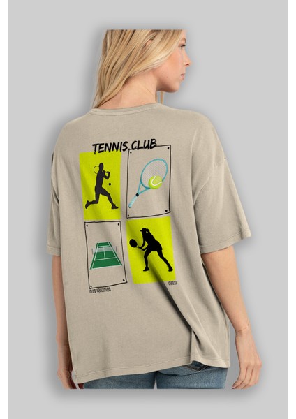 Tennis Club Arka Baskılı Oversize T-Shirt Erkek Kadın %100 Pamuk Bisiklet Yaka Tişort modelleri