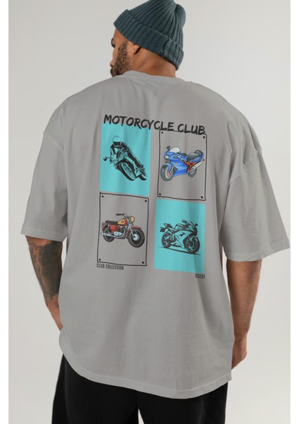Motorcycle Club Arka Baskılı Oversize T-Shirt Erkek Kadın %100 Pamuk Bisiklet Yaka Tişort indirimleri