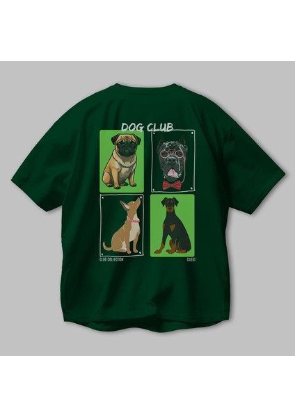 Dog Club Arka Baskılı Oversize T-Shirt Erkek Kadın %100 Pamuk Bisiklet Yaka Tişort modelleri