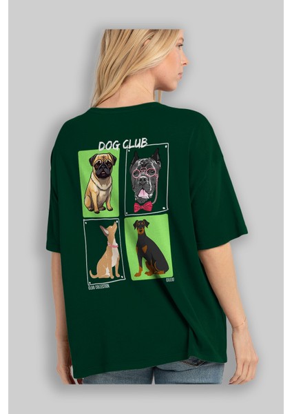 Dog Club Arka Baskılı Oversize T-Shirt Erkek Kadın %100 Pamuk Bisiklet Yaka Tişort fırsatları