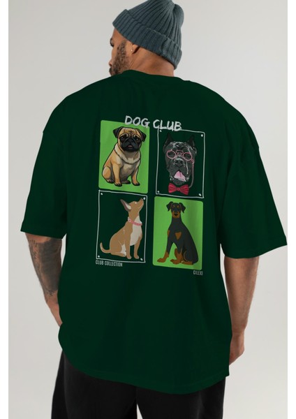 Dog Club Arka Baskılı Oversize T-Shirt Erkek Kadın %100 Pamuk Bisiklet Yaka Tişort
