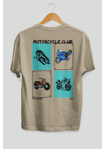 Motorcycle Club Arka Baskılı Oversize T-Shirt Erkek Kadın %100 Pamuk Bisiklet Yaka Tişort fiyatları