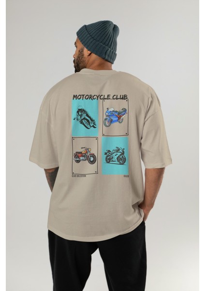 Motorcycle Club Arka Baskılı Oversize T-Shirt Erkek Kadın %100 Pamuk Bisiklet Yaka Tişort fırsatları