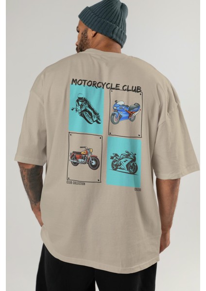 Motorcycle Club Arka Baskılı Oversize T-Shirt Erkek Kadın %100 Pamuk Bisiklet Yaka Tişort indirimleri