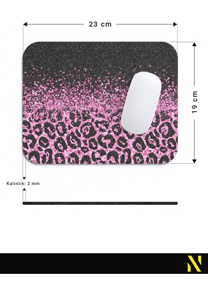 Siyah Zemin Üzerine Pembe Renkli Leopar Desenli Mouse Pad 23X19 cm – Ergonomik Kaymaz Tabanlı, Minimal ve Modern Tasarım – Ofis, Ev, Öğrenci, Gamer Kullanımı Için Uygun Şık Mousepad
