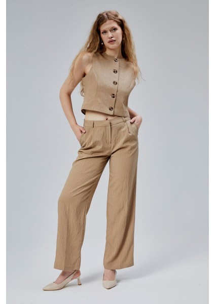 Vizon Çizgili Modal Yelek-Pantolon Takım modelleri