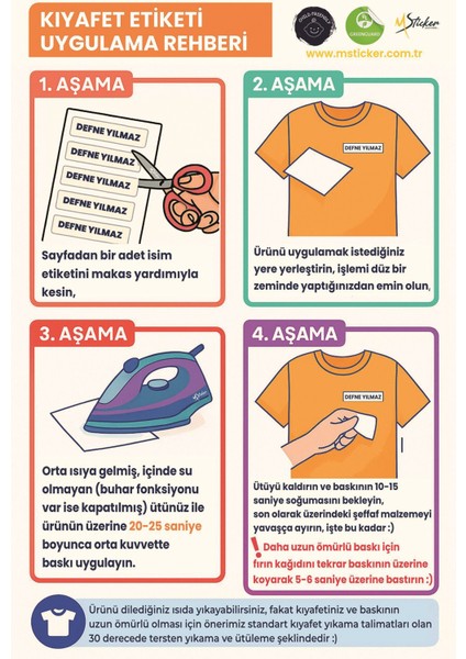 Kıyafet Etiketi - Okul Kıyafetlerine Kişiye Özel 30 Saniyede Kolay Uygulama Yıkanabilir Elisa Etiket fırsatları