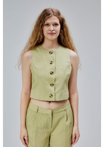 Haki Çizgili Modal Yelek-Pantolon Takım fırsatları