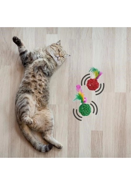 2li Rattan Renkli Peluş Tüy Kedi Köpek Oyuncak Yakalama Çiğneme Çıngıraklı Top Oyuncağı modelleri