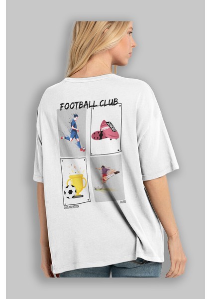 Football Club Arka Baskılı Oversize T-Shirt Erkek Kadın %100 Pamuk Bisiklet Yaka Tişort modelleri