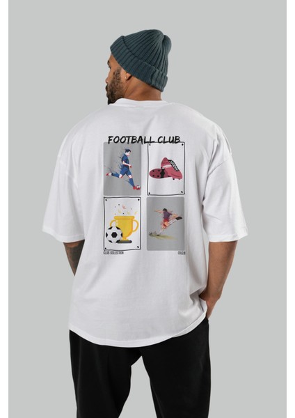 Football Club Arka Baskılı Oversize T-Shirt Erkek Kadın %100 Pamuk Bisiklet Yaka Tişort fırsatları