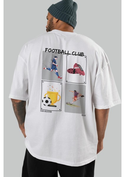 Football Club Arka Baskılı Oversize T-Shirt Erkek Kadın %100 Pamuk Bisiklet Yaka Tişort indirimleri