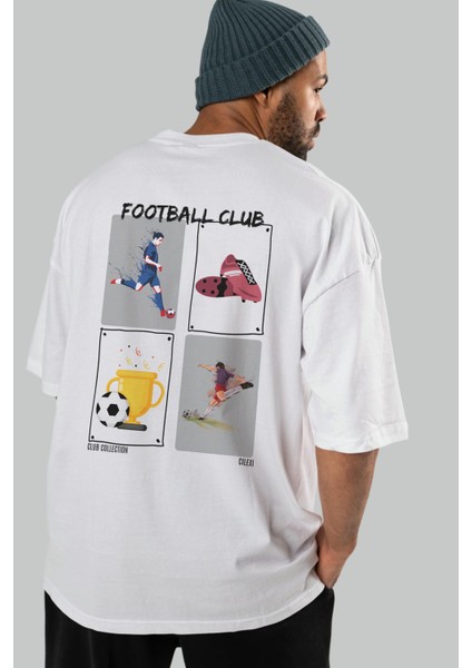 Football Club Arka Baskılı Oversize T-Shirt Erkek Kadın %100 Pamuk Bisiklet Yaka Tişort