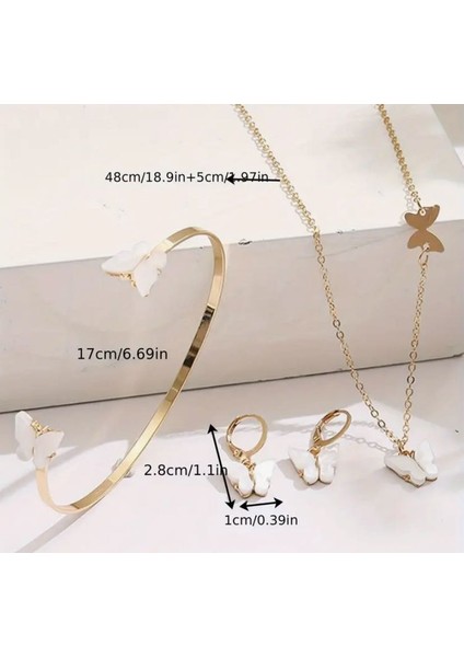 Pembe Kelebek Detaylı Takı Seti | Kolye Bileklik Küpe 3’lü Set | Zarif Altın Renk Aksesuar fırsatları