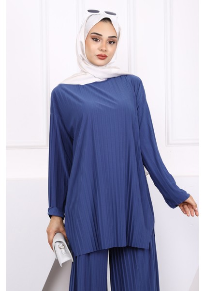 Indigo Piliseli Sandy Tunik Pantolon Takım modelleri