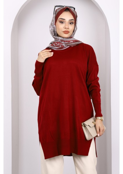 Bordo Merserize Salaş Triko Tunik