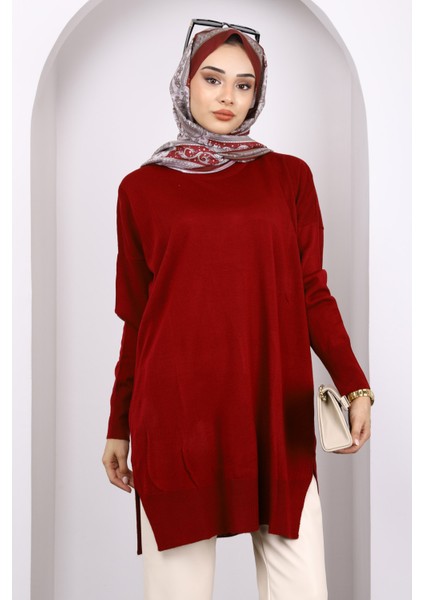 Bordo Merserize Salaş Triko Tunik modelleri