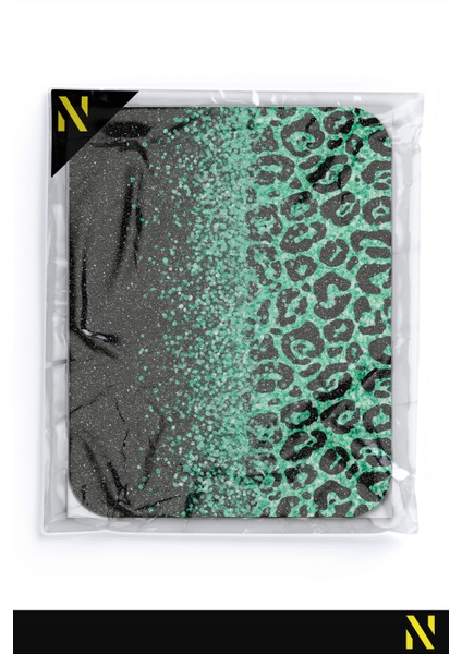 Siyah Zemin Üzerine Turkuaz Leopar Desenli Mouse Pad 23X19 cm – Ergonomik Kaymaz Tabanlı Şık Tasarım – Ev, Ofis, Öğrenci ve Oyun Masaları Için Uygun Modern Fare Altlığı Mousepad