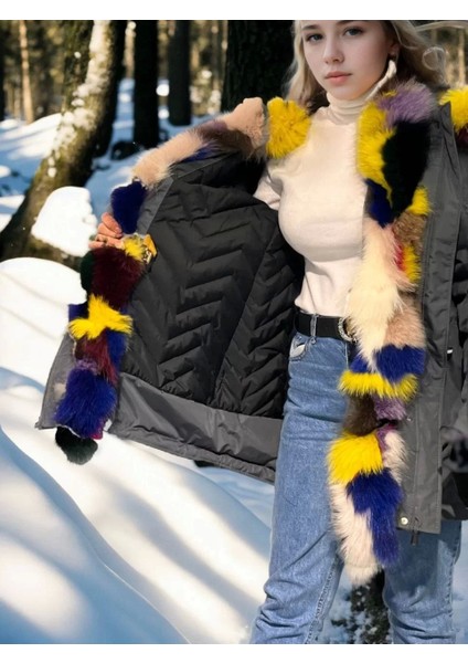 Kadın Su Geçirmez Kapüşonlu Mont - Füme modelleri