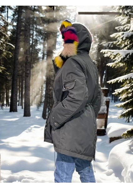 Kadın Su Geçirmez Kapüşonlu Mont - Füme fırsatları