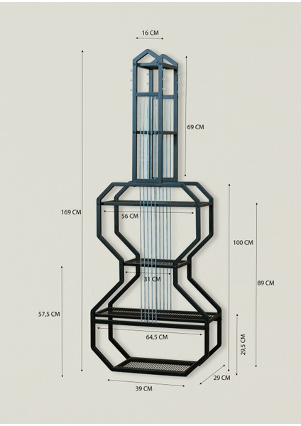 Gitar Ünite 6 Raflı Metal Gövdeli Çok Amaçlı Ev ve Ofis Düzenleyici