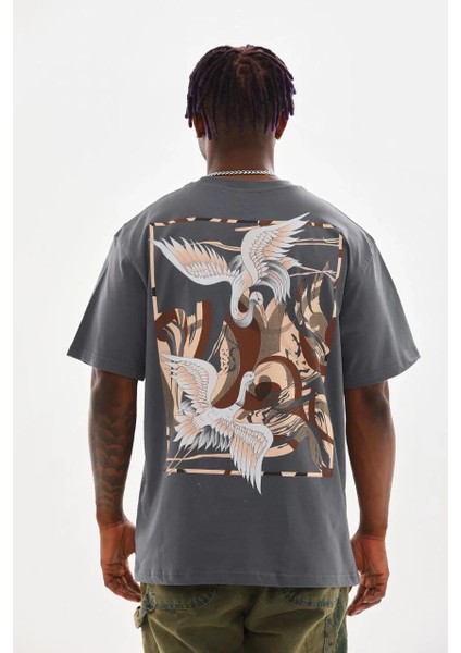 Unisex Baskılı Oversize T-Shirt - Füme fiyatları