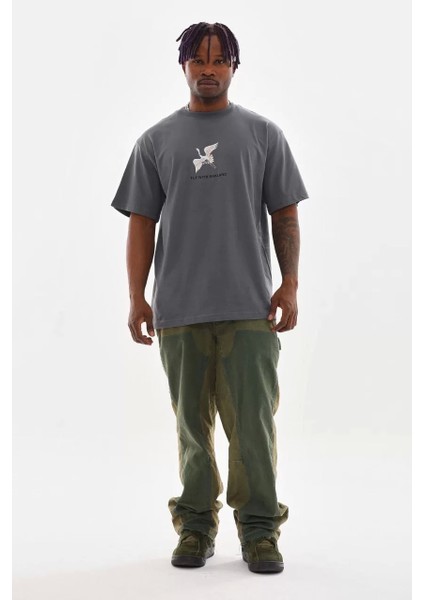 Unisex Baskılı Oversize T-Shirt - Füme fırsatları