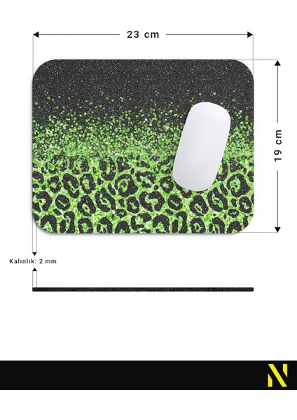 Siyah Zemin Üzerine Yeşil Leopar Desenli Mouse Pad 23X19 cm – Ergonomik, Kaymaz Tabanlı Şık Fare Altlığı – Ev, Ofis, Öğrenci ve Gamer Kullanımı Için Uygun Estetik Mousepad