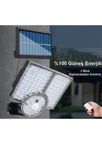 112 LED Güneş Enerjili 3 Mod Kumandalı 4.5 Metre Kablolu Kaliteli Sensörlü Solar Sokak Lambası Aplik