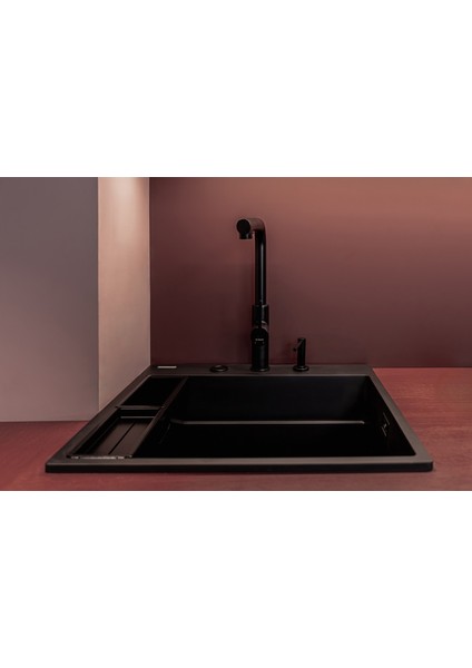 Momi BKM_N73M Çekme Spiralli Siyah Mutfak Evye Bataryası Mat | 348 mm Yükseklik, 275 mm Menzil , Su Tasarruflu Bal Peteği Aeratör, Sessiz kullanım