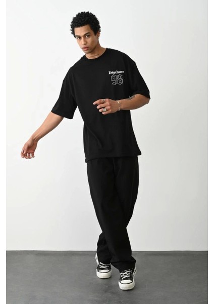 Unisex Baskılı Oversize T-Shirt - Siyah modelleri