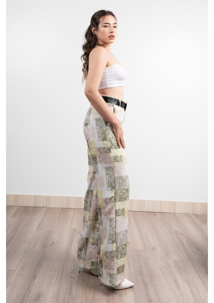 Renkli Bol Paça Kemerli ve Cepli Kumaş Pantolon 30031 fiyatları