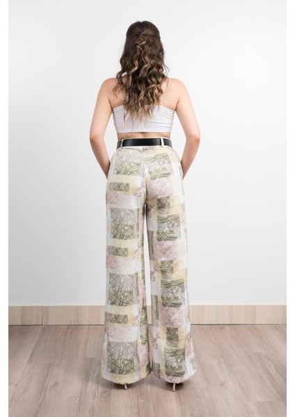 Renkli Bol Paça Kemerli ve Cepli Kumaş Pantolon 30031 fırsatları