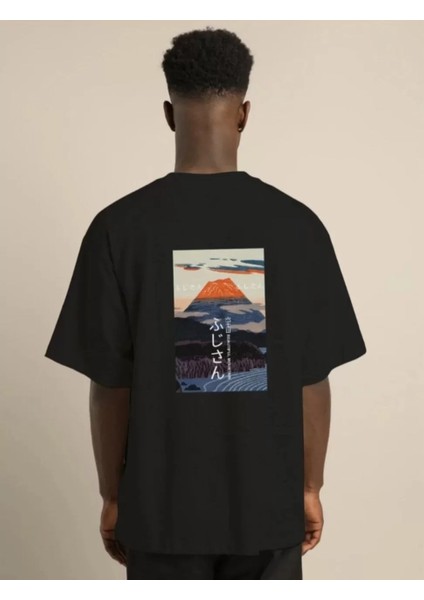 Unisex Bisiklet Yaka Baskılı Oversize T-Shirt - Siyah fırsatları