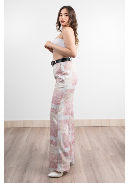 Renkli Bol Paça Kemerli ve Cepli Kumaş Pantolon 30031 fiyatları