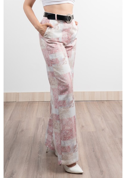Renkli Bol Paça Kemerli ve Cepli Kumaş Pantolon 30031 fırsatları