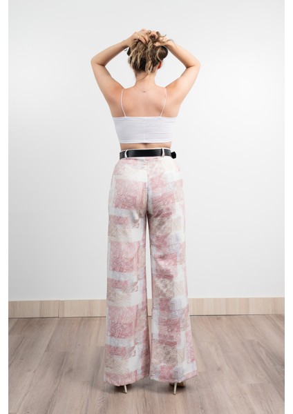 Renkli Bol Paça Kemerli ve Cepli Kumaş Pantolon 30031 indirimleri