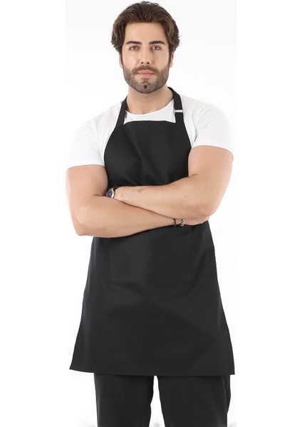 Boyun Ayarlı Şef Garson Kafe Aşçı Barista Siyah Önlük Mutfak Önlüğü Masterchef Cafe Apron Restaurant Önlüğü