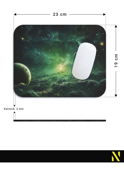 Uzay ve Galaksi Temalı Renkli Ergonomik Mouse Pad - 23 cm x 19 cm - Kaydırmaz Taban Ev ve Ofis Kullanımı Için Ideal Fare Altlığı Mousepad