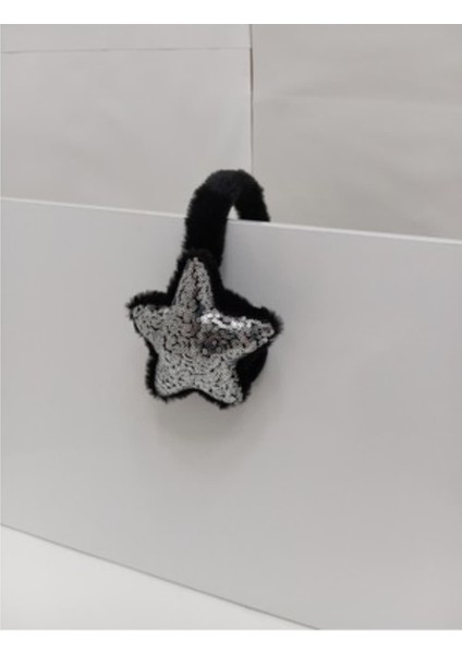 Soğuktan Koruyucu Soft Peluş Kışlık Kulaklık Siyah Yıldız Pullu