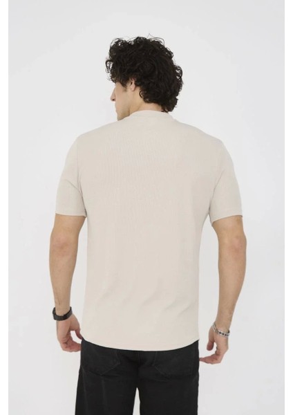 Unisex Bisiklet Yaka Slim Fit T-Shirt- Bej indirimleri