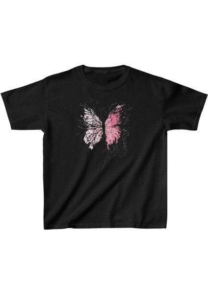 Çocuk Kız Baskılı T-Shirt - Siyah