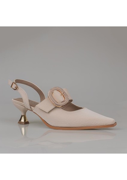 Krem Fındık Topuk Kadın Taş Tokalı Klasik Ayakkabı fiyatları