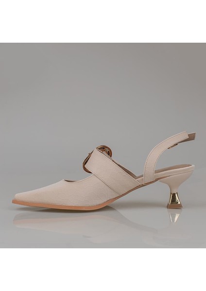 Krem Fındık Topuk Kadın Taş Tokalı Klasik Ayakkabı modelleri